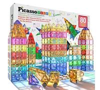 PicassoTiles 80 Pieces Magnetic Building Blocks Tiles Magnet Toys Diamond Toy Building Block Construction Set for Stem Sensory Toys Gifts Educational Playset Kid Brain Development Stacking Blocks