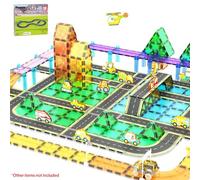 PicassoTiles Azulejos magnéticos de construcción para pista de coche, imán de vehículo, tema de aventura, calle, carretera, pista, pista, carretera, bloque, construcción, expansión, complemento
