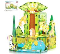 PicassoTiles Bloque de construcción de Azulejos magnéticos con temática de Safari, Juego con 8 Figuras de acción de Animales magnéticos compatibles Blocks Toddler Creativity Toys Steam Educational