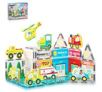 PicassoTiles Bloques de construcciσn de azulejos magnιticos Juego temαtico de Metro City con 8 figuras de acciσn de personajes Azulejos magnιtico