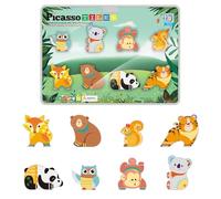 PicassoTiles Bloques de construcción de azulejos magnéticos, 8 imanes, figuras de acción de animales forestales, compatibles con accesorios magnéticos, juego de juguetes de construcción STEM