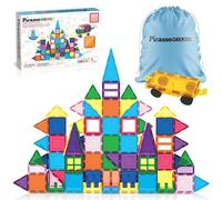 PicassoTiles Bloques de construcción magnéticos con base de coche, cordón, bolsa de transporte para almacenamiento de juguetes, bloque magnetizado para niños, juego de juguetes magnéticos STEM, a