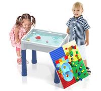 PicassoTiles Centro de actividades para niños, mesa de juego y escritorio, caja de arena, contenedor impermeable para almacenamiento, juguete TEM todo en 1 con 331 bloques de construcción en dos