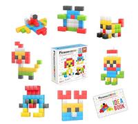 PicassoTiles Cubo de rompecabezas magnético de 1 pulgada para niños, 50 piezas de mezcla y combinación, con Ideabook, juguetes sensoriales, juego de juguetes de apilamiento, imán creativo