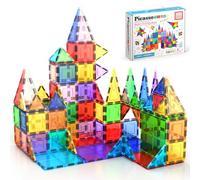 PicassoTiles Juego de 100 piezas de 100 piezas de azulejos magnéticos transparentes 3D bloques de construcción tableros de juegos de construcción, creatividad más allá de la imaginación, inspirador