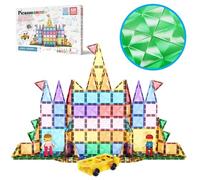 PicassoTiles Juego de 120 piezas de mini azulejos magnéticos de diamante de expansión para coche, camión y figuras, ladrillos magnéticos de construcción para niños, juguetes STEM y aprendizaje