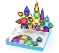 PicassoTiles Juego de 40 bloques de construcción de azulejos magnéticos con estuche de almacenamiento STEM Educational Fun Learning Magnet Tiles Stacking Toys for Toddlers Girls Boys Ages 3+ PN01