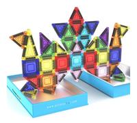 PicassoTiles Juego de 50 bloques de construcción de juguetes magnéticos con estuche de almacenamiento STEM Montessori Classroom Learning Magnet Tiles Stacking Toys for Toddlers Girls Boys Age 3+ PN02