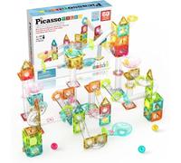PicassoTiles - Juego de 60 bloques magnéticos de construcción (tamaño de viaje, juguete de construcción magnético, mini diamante, mármol, RaceTrack, kit de aprendizaje STEM, para niños y niñas