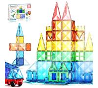 PicassoTiles - Juego de 63 Bloques de construcción magnéticos con Forma de Diamante - Bloques de Azulejos con Coche y camión - Kit de