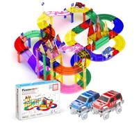 PicassoTiles Juego de 80 Piezas de Carreras de Coches Pista de construcción Bloque Educativo Juego de Juguetes magnéticos Azulejos imán DIY Playset 2