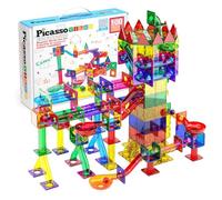 PicassoTiles Marble Run 100 piezas de azulejos magnéticos pista de carreras juego juego STEM construcción y aprendizaje imán educativo construcción niño cerebro desarrollo kit niños niñas edad 3 4 5 6