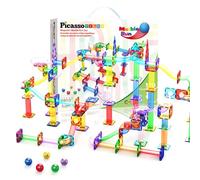 PicassoTiles Marble Run - Bloques de construcción magnéticos de 120 piezas, juego de construcción de azulejos magnéticos, juego de aprendizaje STEM, bloque educativo, desarrollo cerebral infantil,