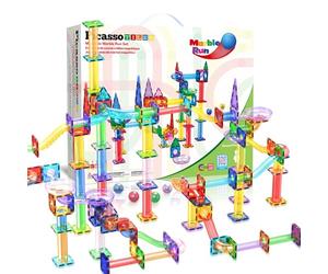PicassoTiles Marble Run - Juego de 150 piezas de azulejos magnéticos para construcción y aprendizaje STEM con imán educativo para niños y niñas desde 3 años