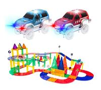 PicassoTiles Juego de 80 Piezas de Carreras de Coches Pista de construcción Bloque Educativo Juego de Juguetes magnéticos Azulejos imán DIY Playset 2