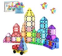 PicassoTiles PT05 - Juego de 61 piezas de azulejos magnéticos para construcción de azulejos magnéticos, juguetes sensoriales con bolsa de almacenamiento, bolsa con cordón, STEM, niños, aprendizaje,