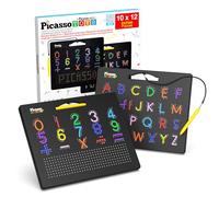 PicassoTiles Tablero de dibujo magnético de doble cara 2 en 1 de letras, números y estilo libre de 12 x 10 pulgadas magnético grande de aprendizaje abierto, borrable, reutilizable, juego PTB02