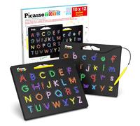 PicassoTiles Tablero magnético del alfabeto de 12 x 10 pulgadas, almohadilla de aprendizaje de doble cara con lápiz capacitivo de trazado de letras en mayúsculas y minúsculas, reutilizable, juguete