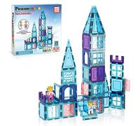 PicasssoTiles - Juego de 72 bloques magnéticos para construcción de temas de hielo, diseño de castillo con personajes de princesas Prince Character Stairs Windows Doors STEM Learning Educational Toy