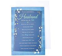 Piccadilly Greetings Heartfelt Wishes - Tarjeta de cumpleaños sentimental para marido - Regal Publishing, azul, 9 x 6 pulgadas