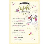 Piccadilly Greetings Hermosa tarjeta de aniversario para esposa - Tarjetas Piccadilly - 9 x 6.25 pulgadas, verde, melocotón y beige