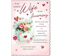 Piccadilly Greetings Piccadilly - Tarjeta de aniversario para esposa (A20222) de 9 x 6 pulgadas, corazones y rosas, color blanco
