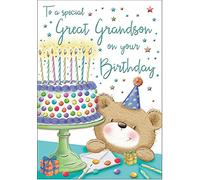 Piccadilly Greetings Regal Publishing C80096 - Tarjeta de cumpleaños para bisnieto, 22,8 x 15,2 cm, roble, negro, amarillo, gris y azul