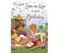 Piccadilly Greetings Regal Publishing - Tarjeta de cumpleaños para yerno, 9 x 6 pulgadas, color plateado, roble, melocotón, marrón