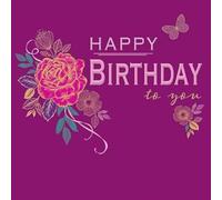 Piccadilly Greetings Tarjeta de cumpleaños moderna de lujo, floral sobre morado, 160 mm cuadrados, Tarjeta Felicitacion Cumpleaños