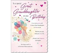 Piccadilly Greetings Tarjeta de cumpleaños tradicional para bisnieta, 22,86 x 15,24 cm, blanco, rosa, rojo