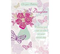 Piccadilly Greetings Tarjeta de cumpleaños tradicional para hija, 9 x 6 pulgadas, color rosa