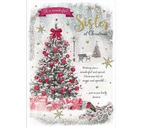 Piccadilly Greetings - Tarjeta de felicitación navideña para hermana, color rojo, beige, marrón y gris, 22,8 x 15,2 cm