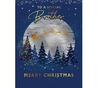 Piccadilly Greetings Tarjeta de Navidad especial para hermano Papá Noel sobre árboles, 8 x 6 pulgadas