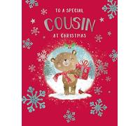 Piccadilly Greetings Tarjeta de Navidad para un primo especial, oso de regalo - 8 x 6 pulgadas