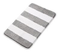 PiccoCasa Alfombrilla de baño antideslizante gris y blanco, 50x80 cm para baño y bañera, alfombra de baño de microfibra extra suave, alfombra de baño a rayas, lavable a máquina
