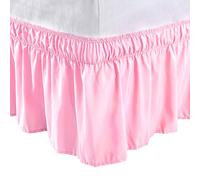 PiccoCasa Falda de Cama elástica con Volantes, sábana Bajera de Microfibra cepillada con Volantes de 38 cm (Doble, Rosa)