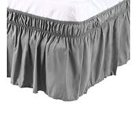 PiccoCasa Faldón de Cama elástico con Volantes, Cenefa de Cama Envolvente, Marco de Microfibra cepillada con Volantes de 38 cm (Doble, Gris)