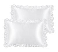 PiccoCasa Fundas de almohada de satén para cabello y piel, fundas de almohada retro sedosas con volantes de lujo y cierre de sobre, fundas de almohada de satén, paquete de 2 unidades, color blanco, 50