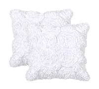 PiccoCasa - Juego de 2 Fundas de cojín Decorativas de satén con diseño de Rosas en 3D, para sofá, Dormitorio, automóvil, 40 x 40 cm, Fundas de Almohada cuadradas Blancas como la Nieve con Cremallera