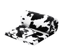 PiccoCasa Manta con estampado de vaca, suave manta de franela de forro polar de 300 g/m², ligera, linda, cómoda, cálida textura de vaca para sofá, cama, oficina, 59 x 79 pulgadas, color negro