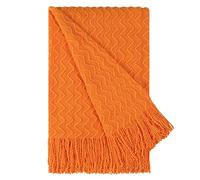 PiccoCasa - Manta de punto 100% acrílico, suave, ligera, decorativa, con flecos para sofá, cama, sofá, viajes, 150 x 150 cm, color naranja