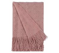 PiccoCasa - Manta de punto 100% acrílico suave y ligera con patrón de ondas decorativa de punto con flecos para sofá de casa, cama, sofá, viajes, 50 x 160 pulgadas, color rosa
