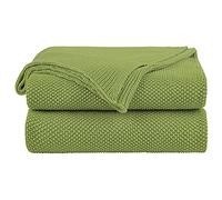 PiccoCasa Manta de Punto 100% algodón, Manta Decorativa Ligera y sólida, Manta de Punto Suave para sofá, Color Verde Hierba, 50 x 70 Pulgadas