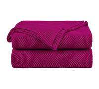 PiccoCasa Manta de Punto 100% algodón, Manta Decorativa Ligera y sólida, Manta de Punto Suave para sofá, Fucsia, 50 x 60 Pulgadas