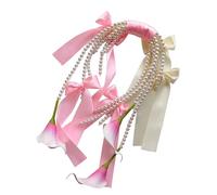 Piceioep Arreglo Floral de Mano Nupcial de Calla sintética con Lazo de Cinta, Accesorio de Boda de Sombra Blanca, Ramo de Boda, Ramo Reutilizable, Flores de Seda