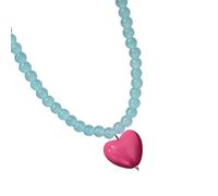 Piceioep Collar colorido con cuentas de corazón con cuentas de vidrio y colgante de resina para mujeres y niñas, pieza de joyería de, joyería colorida de temporada