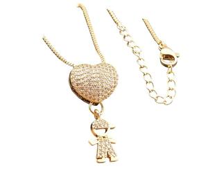 Piceioep Collar con colgante de niño y niña, cobre chapado en oro para parejas o regalo para amigos, collar con colgante de cadena para cuello, joyería familiar