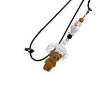 Piceioep Collar con colgante de oso de felpa suave con cadena resistente, accesorio portátil para mujeres de moda, eventos especiales, regalo de oso flocado