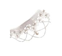 Piceioep Collar de diseño de encaje intrincado con perlas artificiales, ligero y cómodo, cadena de cuello para mujer, cadena ligera de perlas de imitación