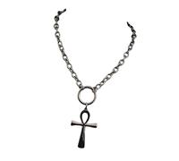 Piceioep Con dije de crucifijo unisex de acero inoxidable, cadena para cuello con diseño de círculo en forma de O para uso diario y fiestas, joyería llamativa